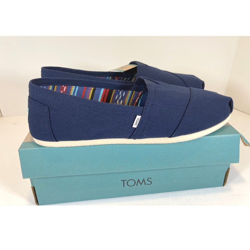 TOMS Alpargata Navy Canvas Slip On Shoes Womens 10 Blue Flats 10000873 NEW